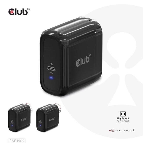 Cestovná nabíjačka Club3D PPS 65W technológia GAN, USB Type-C, Power Delivery(PD) 3.0 Podpora4