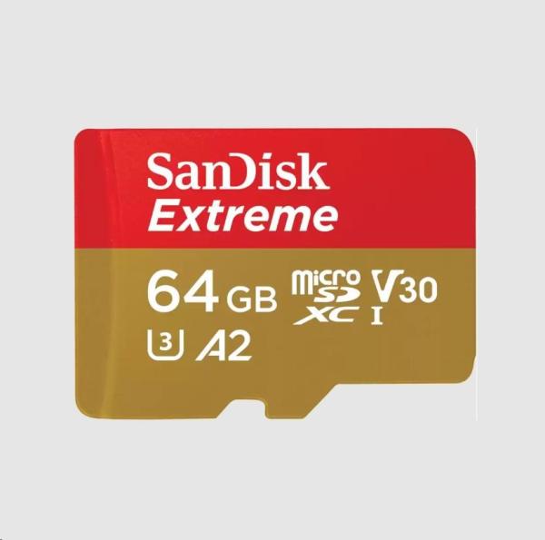 Karta SanDisk micro SDXC 64GB Extreme (170 MB/ s Class 10,  UHS-I U3 V30) + adaptér