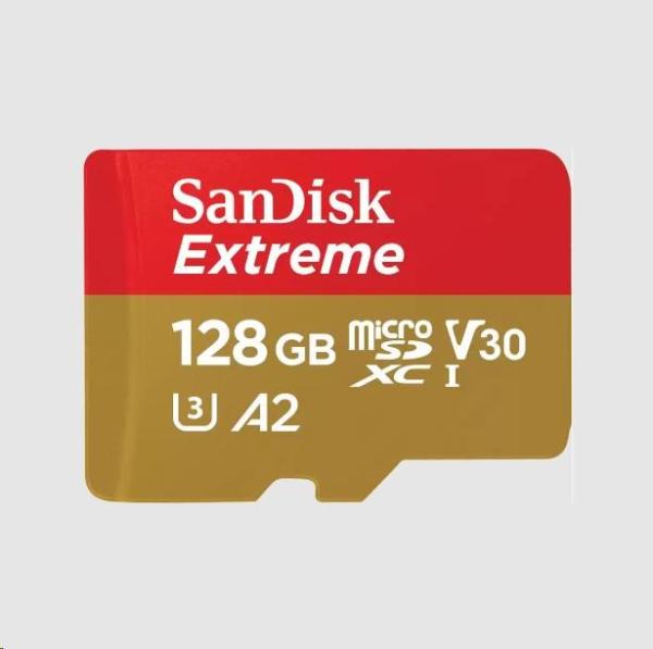 Karta SanDisk micro SDXC 128 GB Extreme (190 MB/ s Class 10,  UHS-I U3 V30) + adaptér
