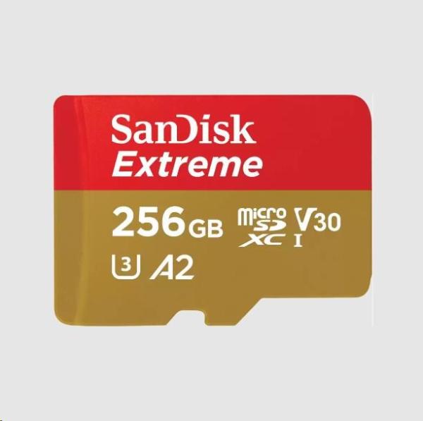 Karta SanDisk micro SDXC 256GB Extreme (190 MB/ s Class 10,  UHS-I U3 V30) + adaptér