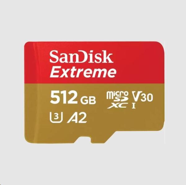 Karta SanDisk micro SDXC 512GB Extreme (190 MB/ s Class 10,  UHS-I U3 V30) + adaptér
