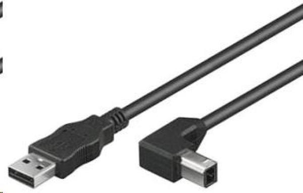 PremiumCord Kábel USB 2.0, A-B, 1m so zahnutým USB-B konektorom 90°