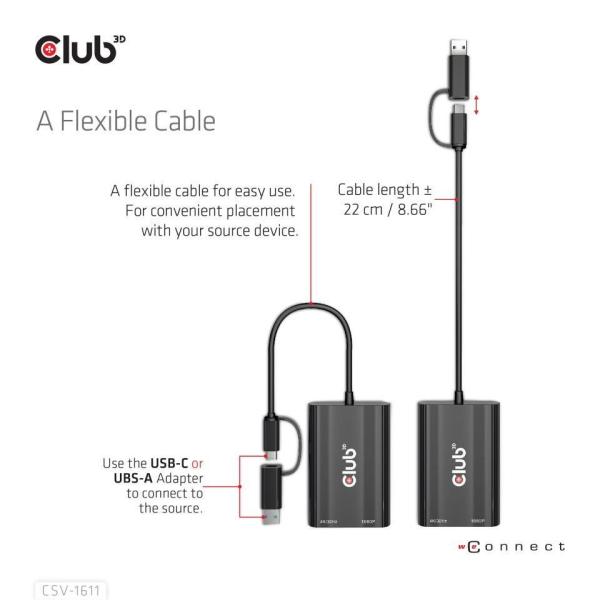 Club3D adaptér USB Gen1 Type-C/ -A na duálny HDMI (4K/ 30Hz) /  VGA (1080/ 60Hz)5
