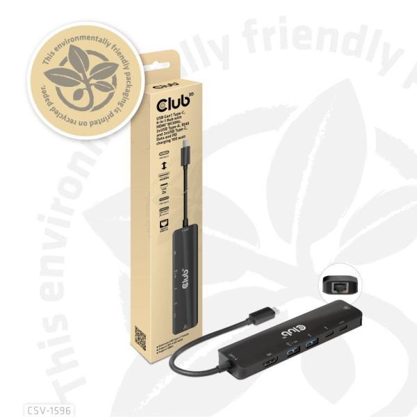 Club3D Hub USB-C,  rozbočovač 6 v 1 s HDMI 8K30Hz,  2xUSB typu A,  RJ45 a 2xUSB typu C,  Data a PD nabíjení 100W9