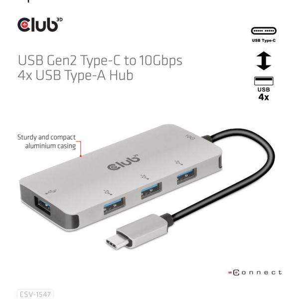 Club3D Hub USB-C Gen2 na 10Gbps 4x USB Type-A Hub2