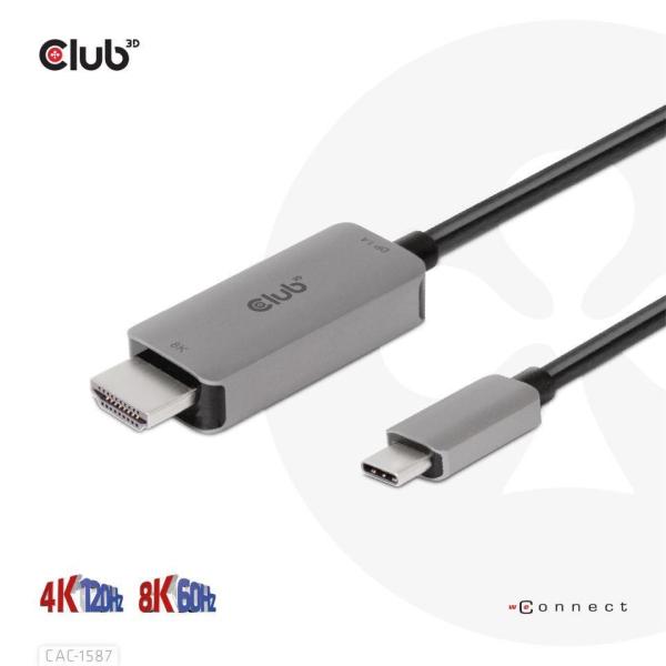Club3D kabel USB-C na HDMI,  4K120Hz 8K60Hz HDR10 s DSC1.2,  Aktivní kabel,  M/ M,  3m5