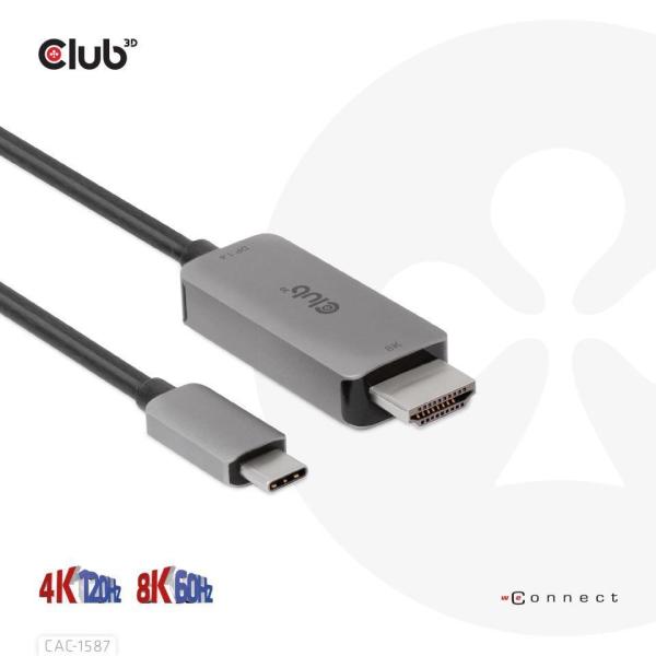 Club3D kabel USB-C na HDMI,  4K120Hz 8K60Hz HDR10 s DSC1.2,  Aktivní kabel,  M/ M,  3m7