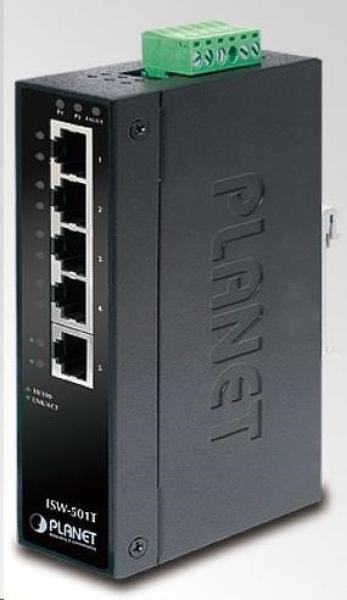 Planet ISW-501T,  5x 10/ 100,  DIN, IP30,  rozšířený teplotní rozsah -40~75 st.C