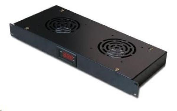 19" ventilační jednotka XtendLan,  2 ventilátory,  LCD display,  termostat,  hloubka 200mm,  černá