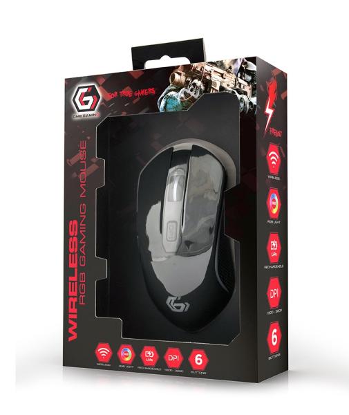GEMBIRD myš MUSGW-6BL-01,  herní,  bezdrátová,  RGB LED,  3200DPI,  USB4