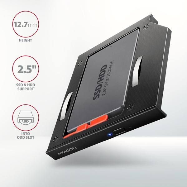 Rám AXAGON RSS-CD12 pre 2.5" SSD/ HDD na DVD,  12.7 mm,  LED,  hliník1