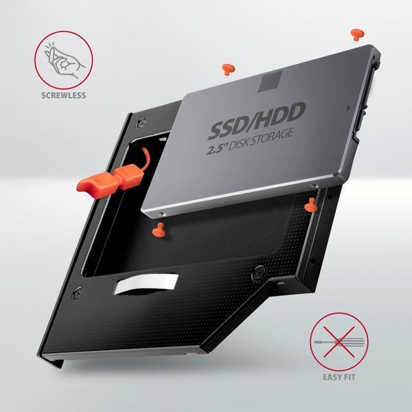 Rám AXAGON RSS-CD12 pre 2.5" SSD/ HDD na DVD,  12.7 mm,  LED,  hliník5