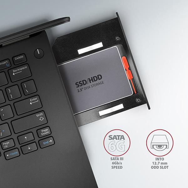 Rám AXAGON RSS-CD12 pre 2.5" SSD/ HDD na DVD,  12.7 mm,  LED,  hliník6