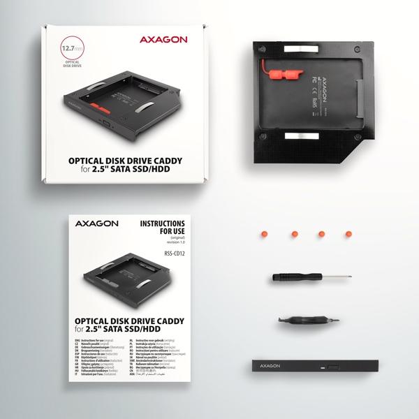 Rám AXAGON RSS-CD12 pre 2.5" SSD/ HDD na DVD,  12.7 mm,  LED,  hliník4