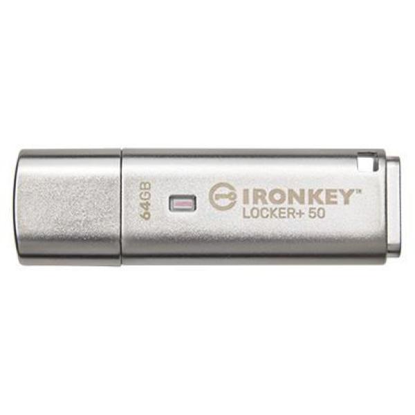Kingston IronKey Locker+ 50/ 64GB/ USB 3.1/ USB-A/ Strieborná