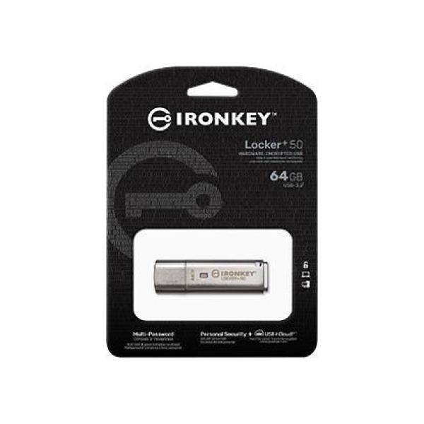 Kingston IronKey Locker+ 50/ 64GB/ USB 3.1/ USB-A/ Strieborná2