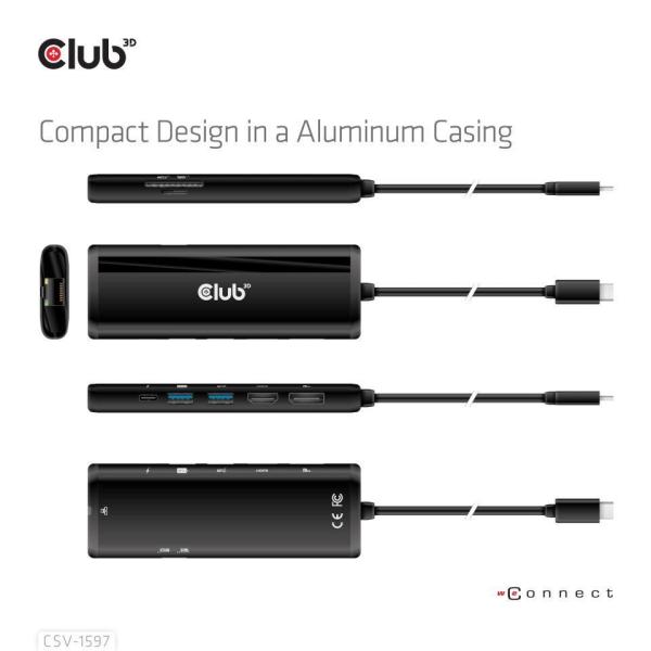 Club3D Dokovací stanice USB-C,  8-in-1 MST Dual (1x HDMI/ 1x DP) 4K60Hz,  Display Travel Dock0