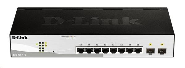 D-Link DGS-1210-10 10portový gigabitový prepínač Smart+,  8x GbE,  2x SFP,  bez ventilátora