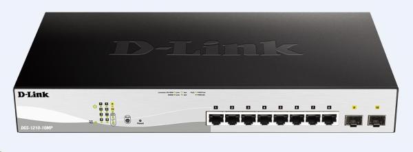 D-Link DGS-1210-10MP 10-portový gigabitový Smart+ PoE switch,  8x GbE PoE+,  2x SFP,  PoE 130W,  bez ventilátora