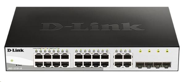 D-Link DGS-1210-16 20-portový gigabitový inteligentný prepínač,  16x GbE,  4x RJ45/ SFP,  bez ventilátora