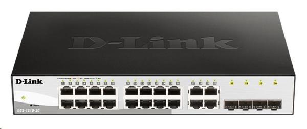 D-Link DGS-1210-20 20-portový gigabitový prepínač Smart+,  16x GbE,  4x RJ45/ SFP,  bez ventilátora