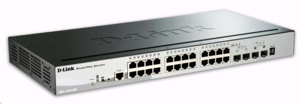D-Link DGS-1510-28P 28-portový gigabitový stohovateľný SmartPro PoE switch,  24x gigabitový RJ45,  2x 10G SFP+ port,  2x S