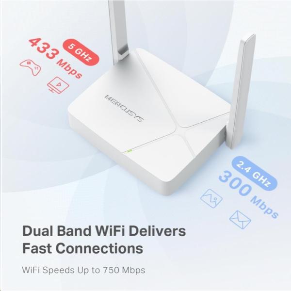 MERCUSYS MR20 WiFi5 router (AC750, 2,4GHz/5GHz,1x100Mb/s WAN, 2x100Mb/s LAN)2