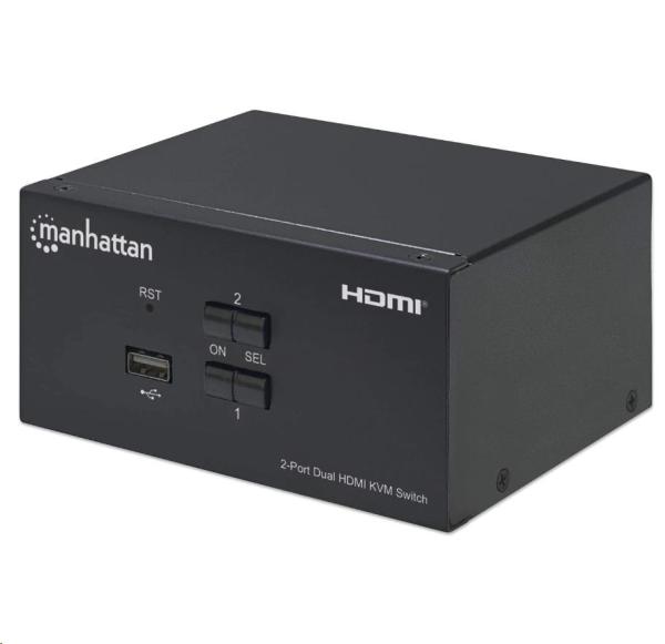 Manhattan HDMI přepínač,  2-Port Dual-Monitor HDMI KVM Switch,  4K@30Hz,  černá