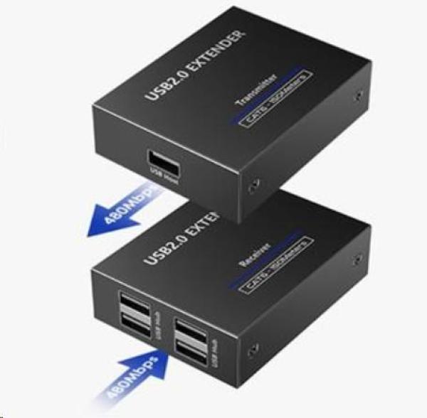 PREMIUMCORD 4-port USB 2.0 extender po Cat5/ Cat5e/ Cat6 do 150m