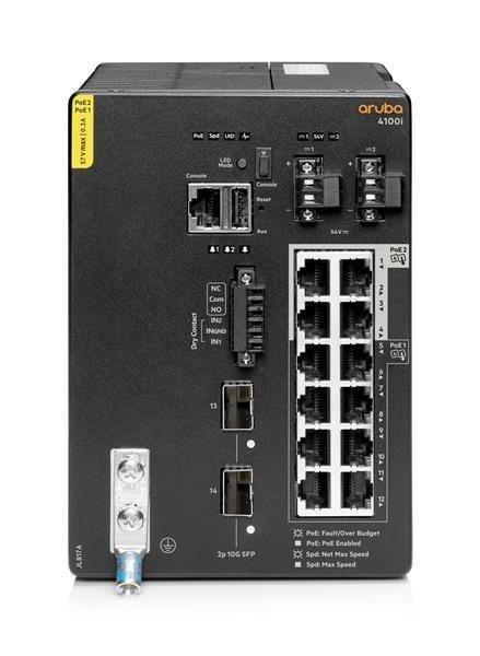 Aruba 4100i 12-port 1GbE (8-port Class 4 POE and 4-port Class 6 POE) 2-port SFP+ DIN Mount Switch JL817A RENEW