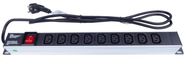 PremiumCord Panel napájecí do 19" racku 1U,  9xIEC (C13),  2m kabel, vypínač