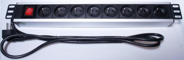 PremiumCord Panel napájecí do 19" racku 1.5U,  8x230V,  2m kabel,  vypínač