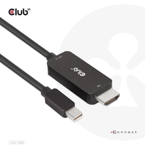 Club3D kabel miniDP 1.4 na HDMI,  4K120Hz nebo 8K60Hz HDR10+,  M/ M,  1.8m0