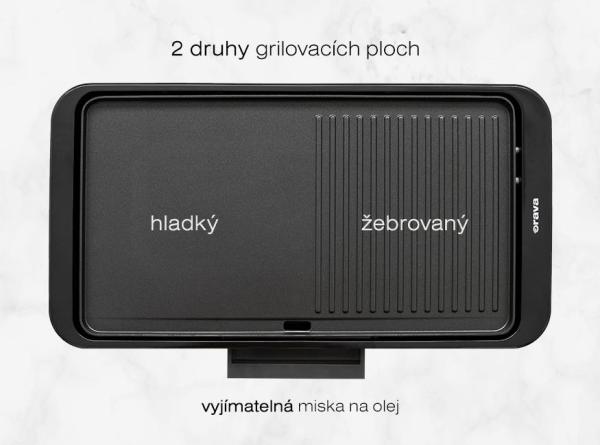 Orava Grillchef-5 elektrický stolní gril,  2000 W,  2 grilovací plochy,  60 až 220 °C,  miska na okapávání6