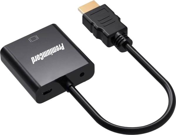 PremiumCord převodník HDMI na VGA se zvukem 3, 5mm stereo jack,  černá