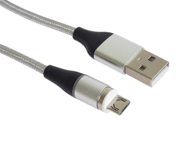 PremiumCord Magnetický micro USB a USB-C nabíjecí a datový kabel,  1m,  stříbrná2