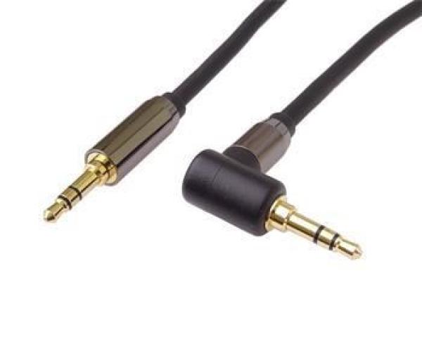 PremiumCord HQ stíněný kabel stereo Jack 3.5mm - Jack 3.5mm zahnutý 90°,  1, 5m