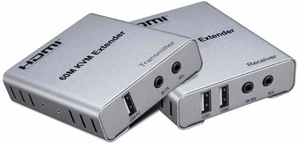 PremiumCord HDMI KVM extender s 2xUSB na 60m s audiem přes jeden kabel Cat5/ 6