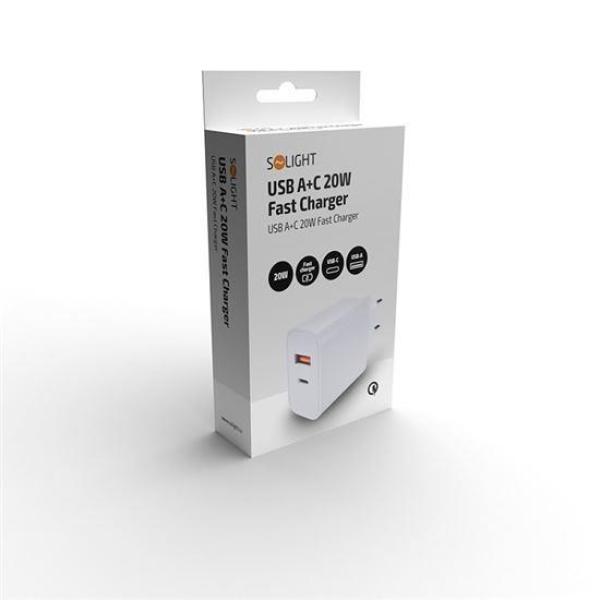 Solight USB A+C 20W fast charger univerzální napájecí adaptér6