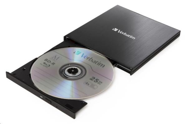 VERBATIM externí mechanika Slimline Blu-ray Writer (USB 3.1,  USB-C)  Zdarma BR Disc 25GB (CD DVD BD + NERO3