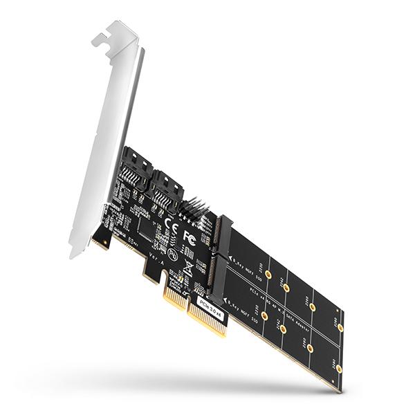 AXAGON PCES-SA4M2,  PCIe radič - 2x interný SATA 6G port + 2x SATA M.2 slot,  ASM1164,  SP & LP