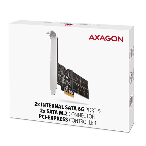 AXAGON PCES-SA4M2,  PCIe radič - 2x interný SATA 6G port + 2x SATA M.2 slot,  ASM1164,  SP & LP7