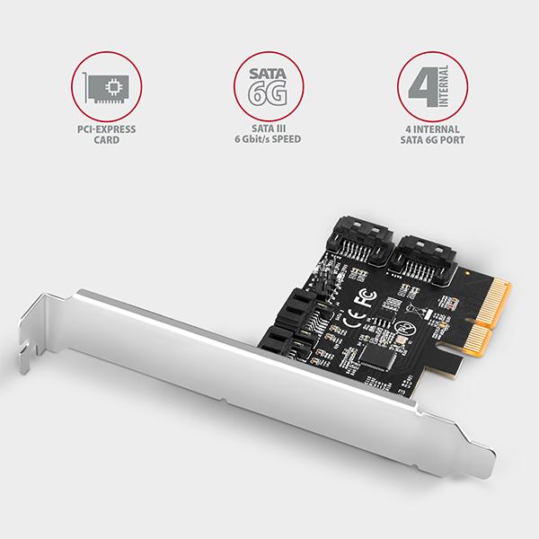 AXAGON PCES-SA4X4,  PCIe radič - 4x interný SATA 6G port,  ASM1164,  SP & LP1