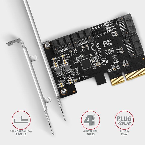 AXAGON PCES-SA4X4,  PCIe radič - 4x interný SATA 6G port,  ASM1164,  SP & LP2
