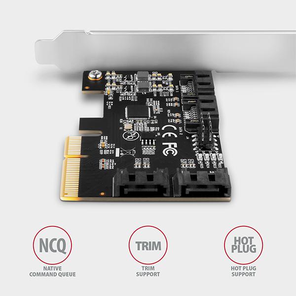 AXAGON PCES-SA4X4,  PCIe radič - 4x interný SATA 6G port,  ASM1164,  SP & LP3