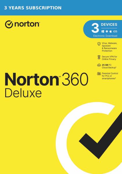 NORTON 360 DELUXE 25GB +VPN 1 používateľ pre 3 zariadenia na 3 roky ESD