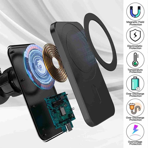 1stCOOL bezdrátová QI nabíječka 15W,  magnetická,  do auta,  MagSafe kompatibilní,  černá5