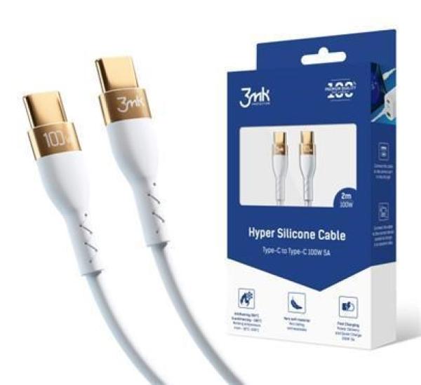 3mk datový kabel - Hyper Silicone Cable C to C 2m 100W,  bílá