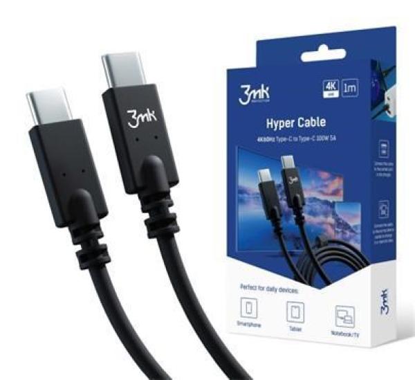 3mk datový kabel - Hyper Cable 4k60Hz 1m 100W C to C,  černá