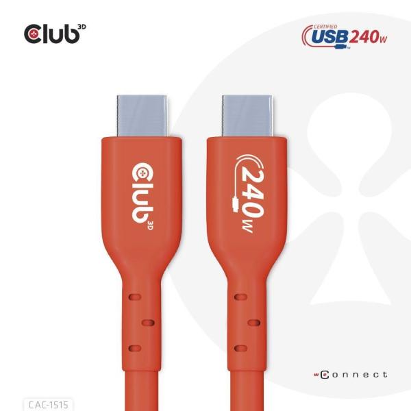 Club3D kabel USB-C,  Oboustranný USB-IF Certifikovaný data kabel,  PD 240W(48V/ 5A) EPR M/ M 4m2